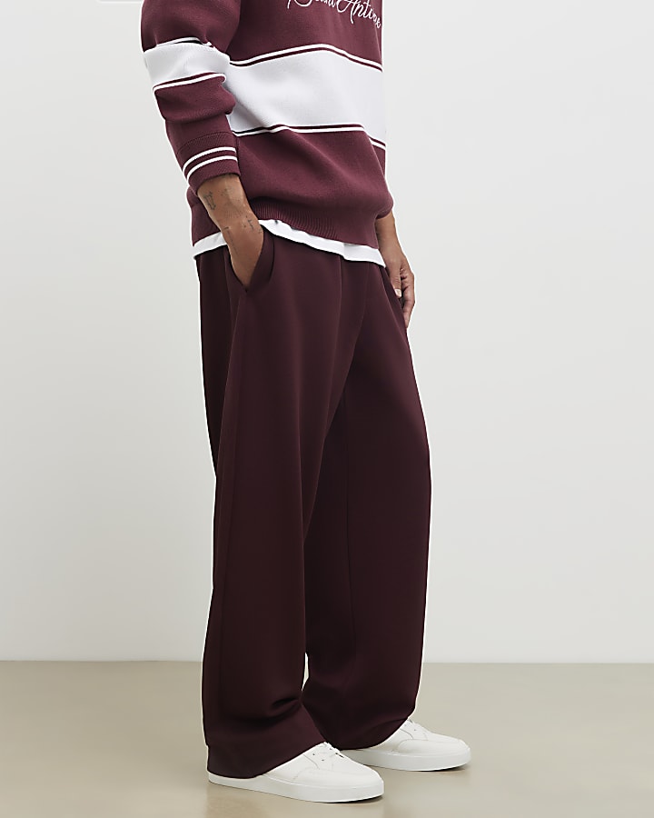 River Island Red Wide Leg Twill Joggers