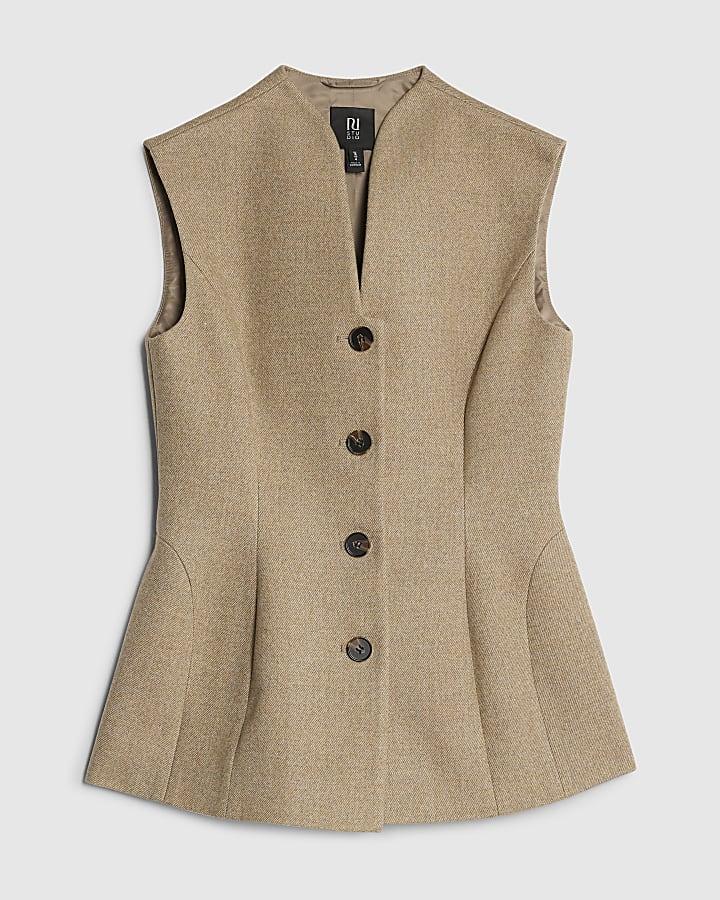 river island RI Studio Beige Tailored Waistcoat