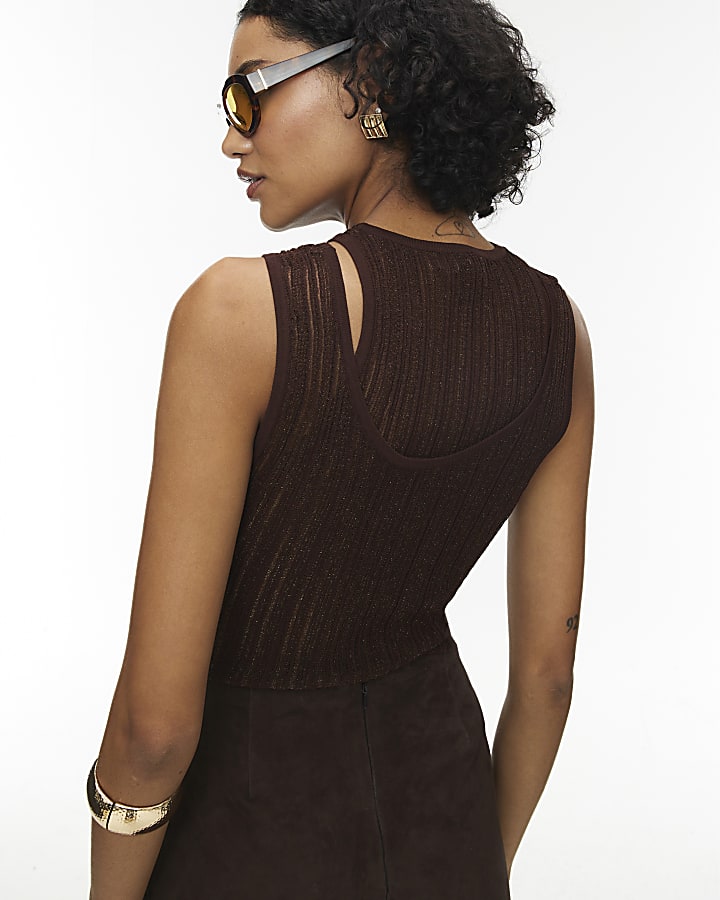 River Island RI Studio Brown Layered Sheer Vest