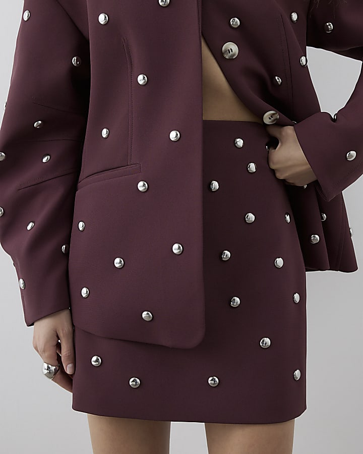 River Island RI Studio Red Mini Studded Skirt