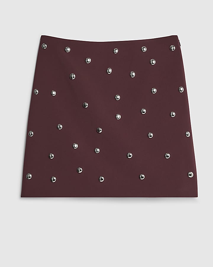 river island RI Studio Red Mini Studded skirt