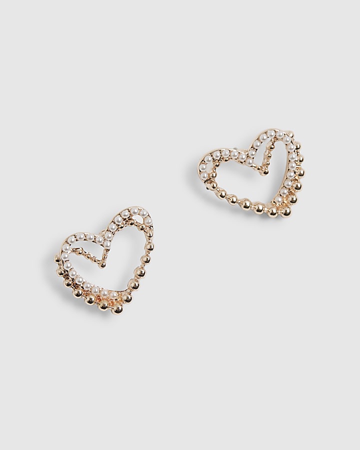 River Island Rose Gold Double Heart Stud Earrings