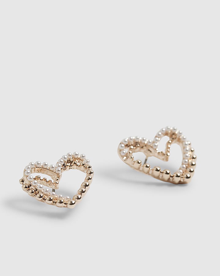 River Island Rose Gold Double Heart Stud Earrings