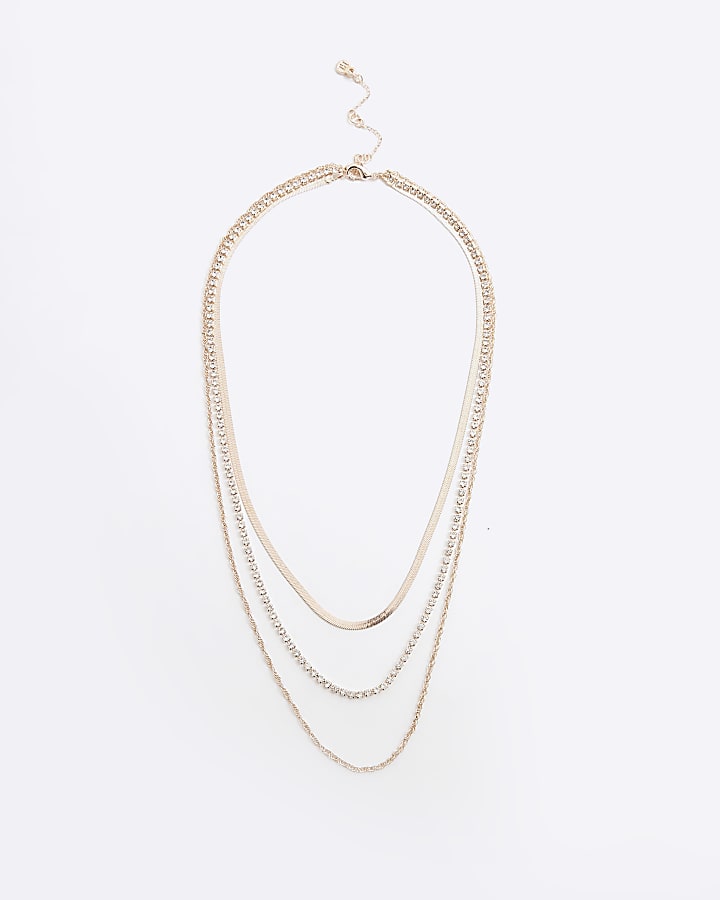 River Island Rose Gold Multirow Chain Necklace