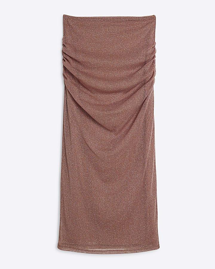 river island Rust Metallic Mesh Midi Skirt