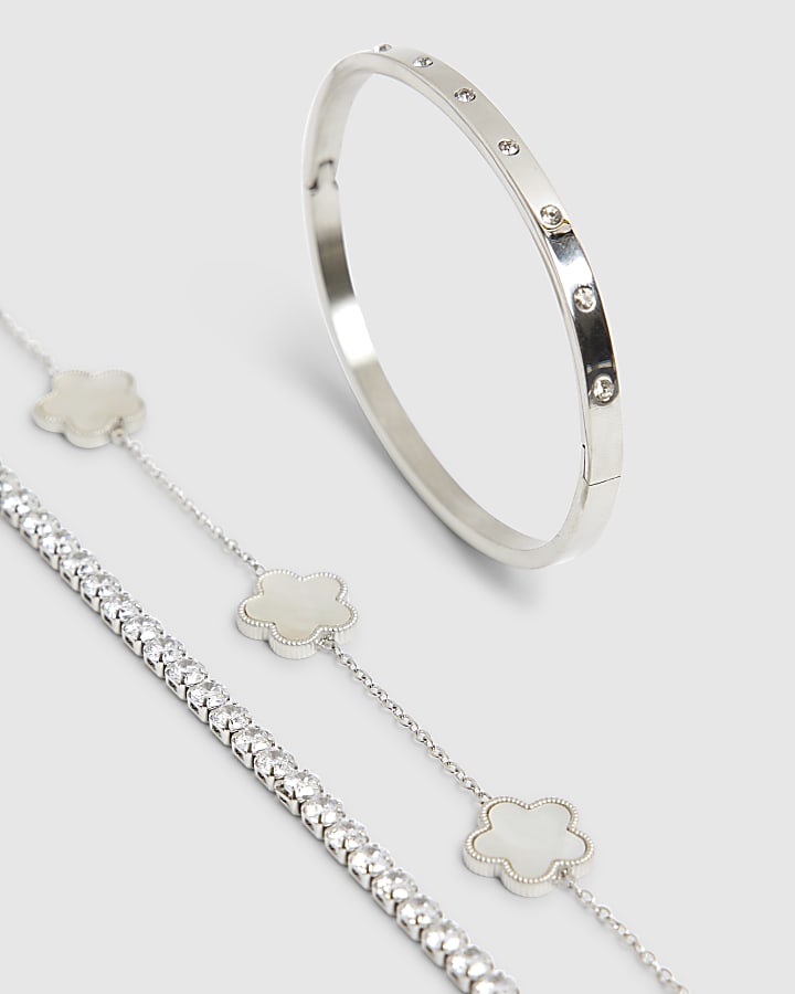 River Island Silver 3 Pack Bracelets