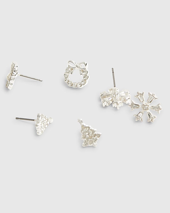 River Island Silver 3 Pack Christmas Stud Earrings