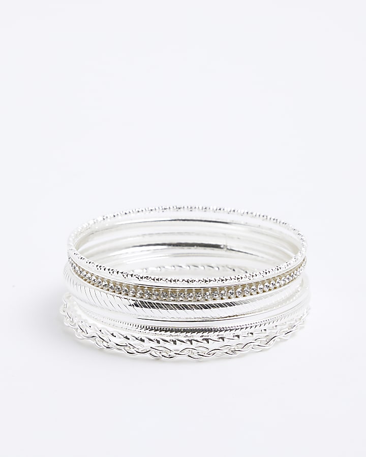 River Island Silver Bangle Stack