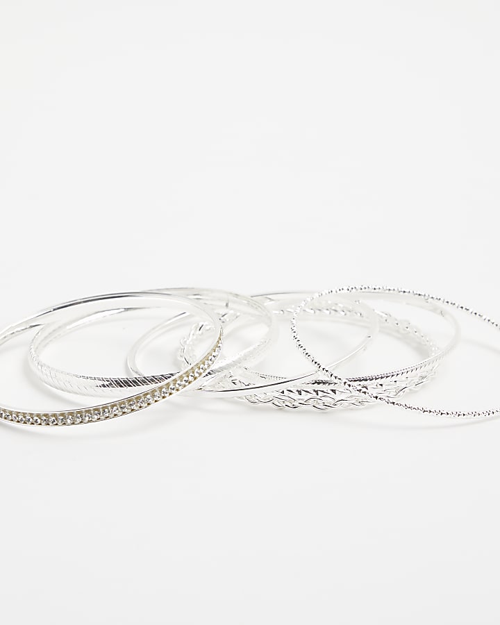 river island Silver Bangle Stack
