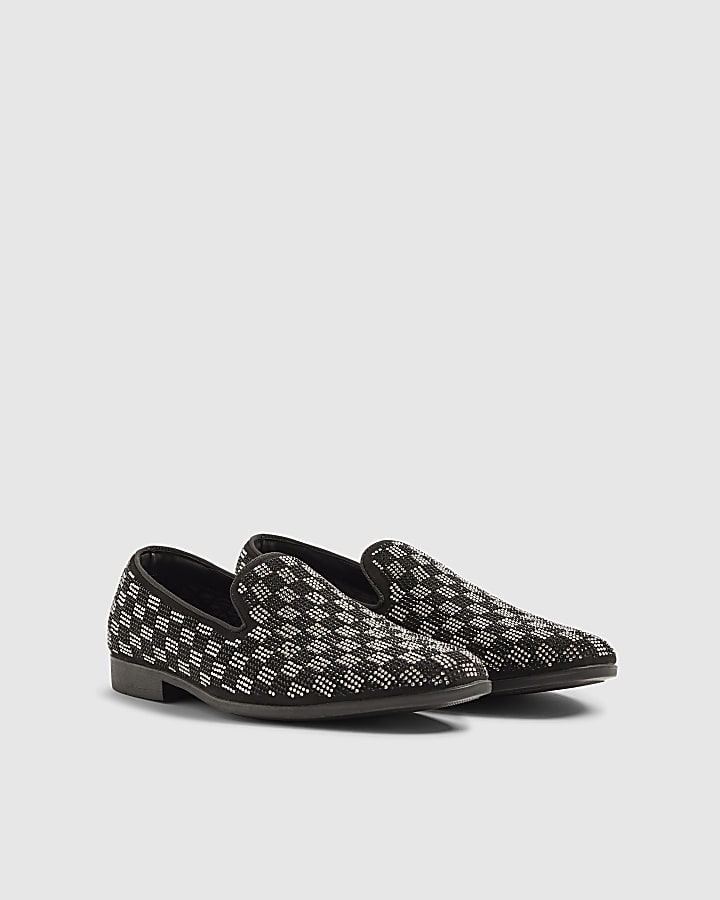 River Island Silver Checkerboard Slip On Loafers