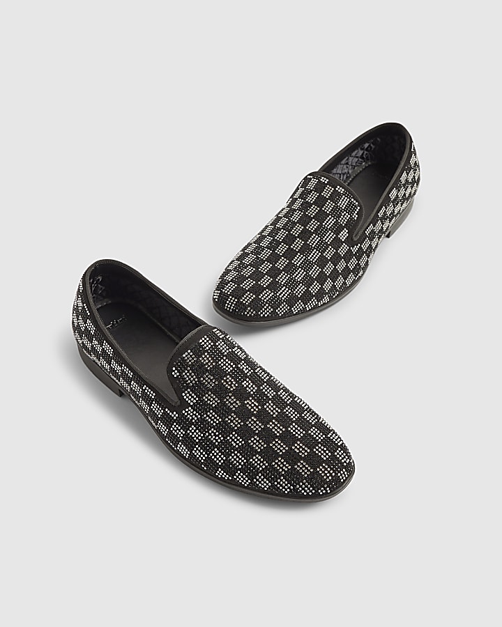 River Island Silver Checkerboard Slip On Loafers