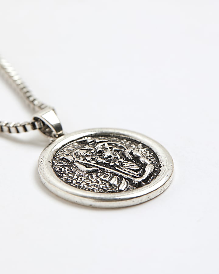 River Island Silver Christopher Coin Necklace