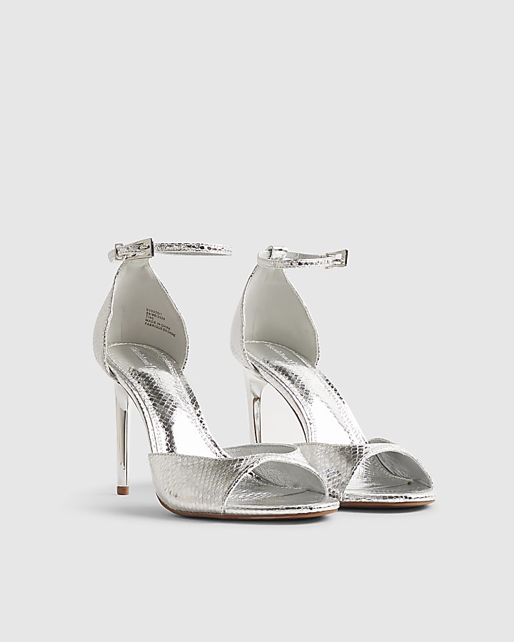 River Island Silver Closed Back Heeled Sandals