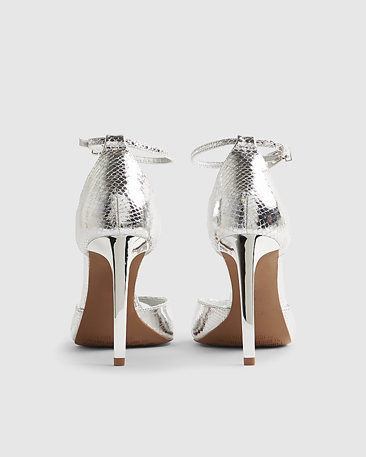 River Island Silver Closed Back Heeled Sandals