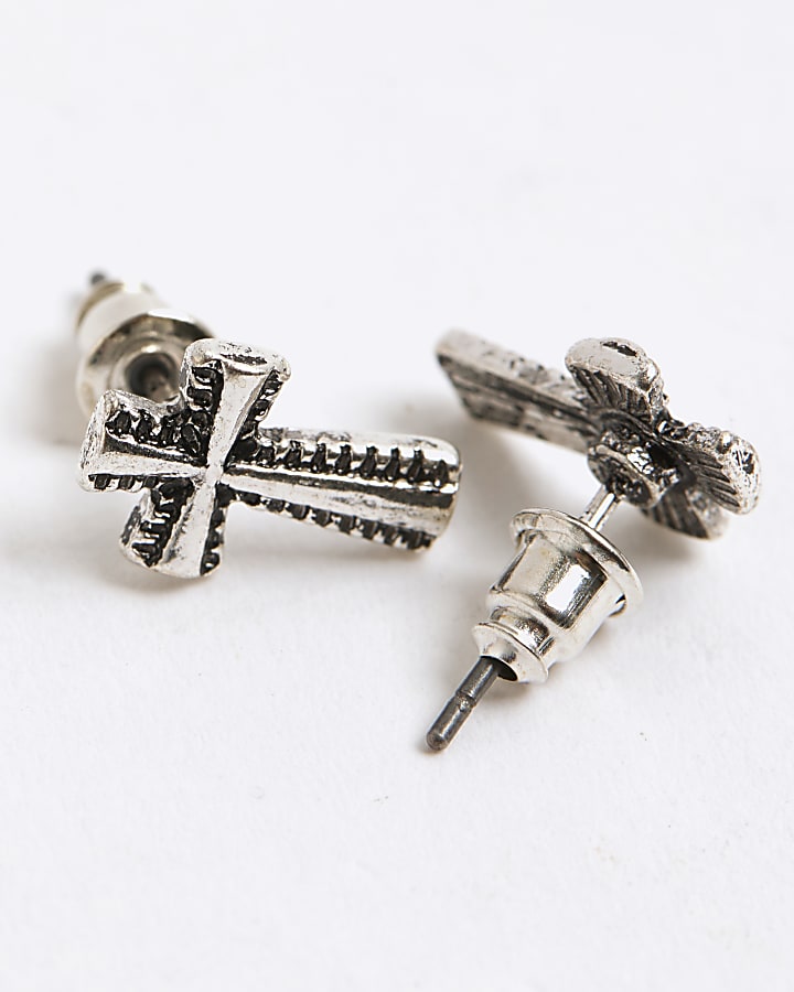 River Island Silver Cross Stud Earrings