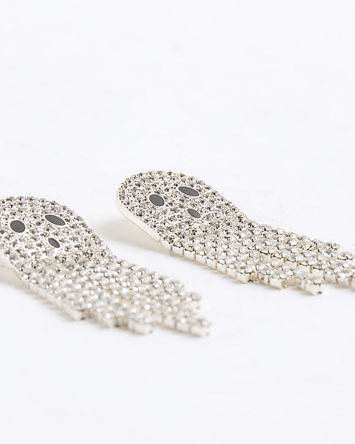 River Island Silver Diamante Ghost Tassel Earrings