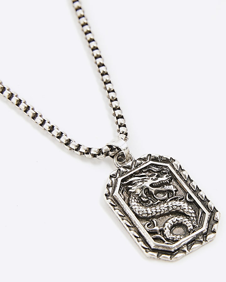 River Island Silver Dragon Tag Necklace