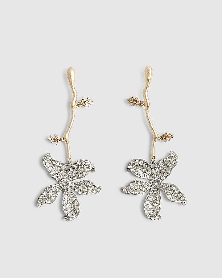 River Island Silver Flower Drop Earrings
