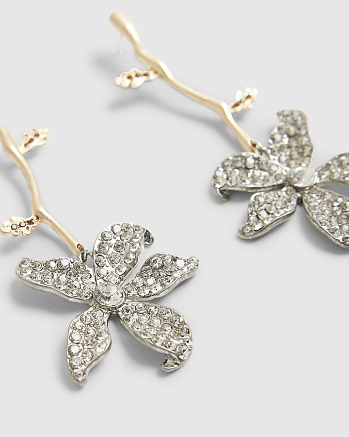 River Island Silver Flower Drop Earrings