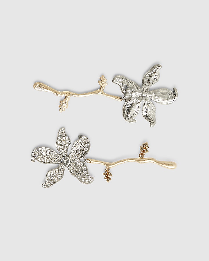 river island Silver Flower Drop Earrings