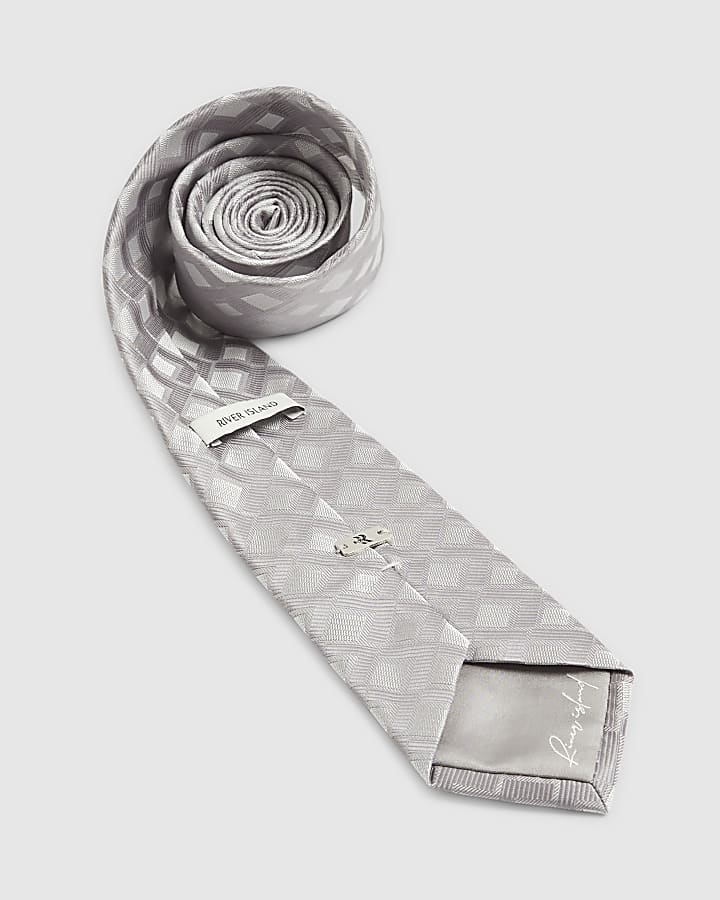 River Island Silver Geometric Print Tie