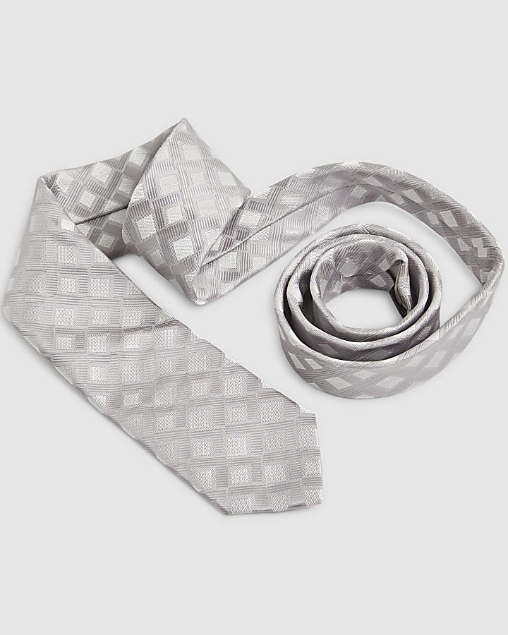 river island Silver Geometric Print Tie