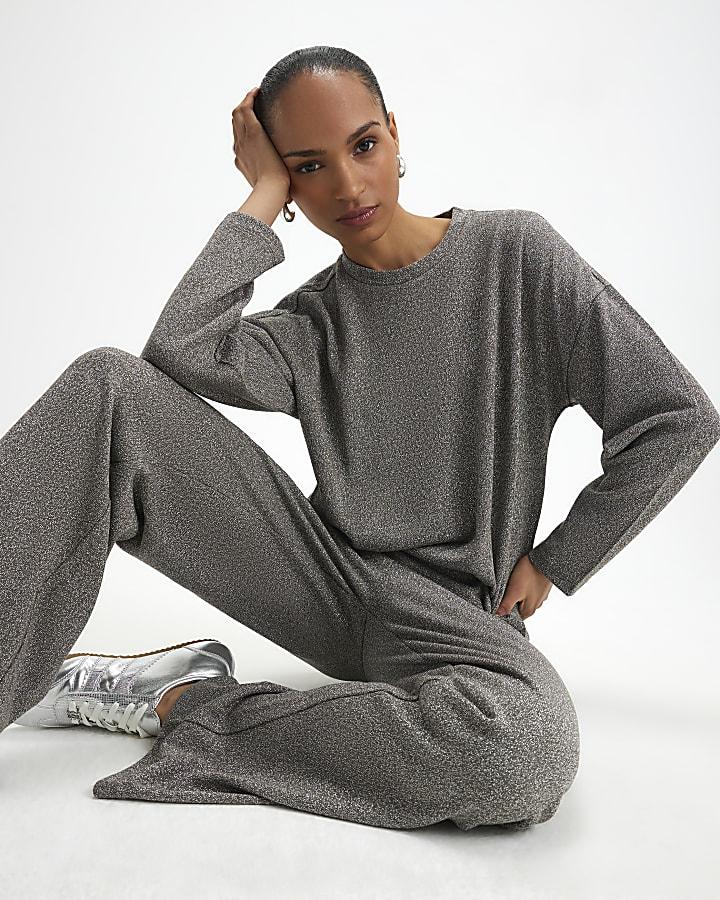 River Island Silver Glitter Long Sleeve Top