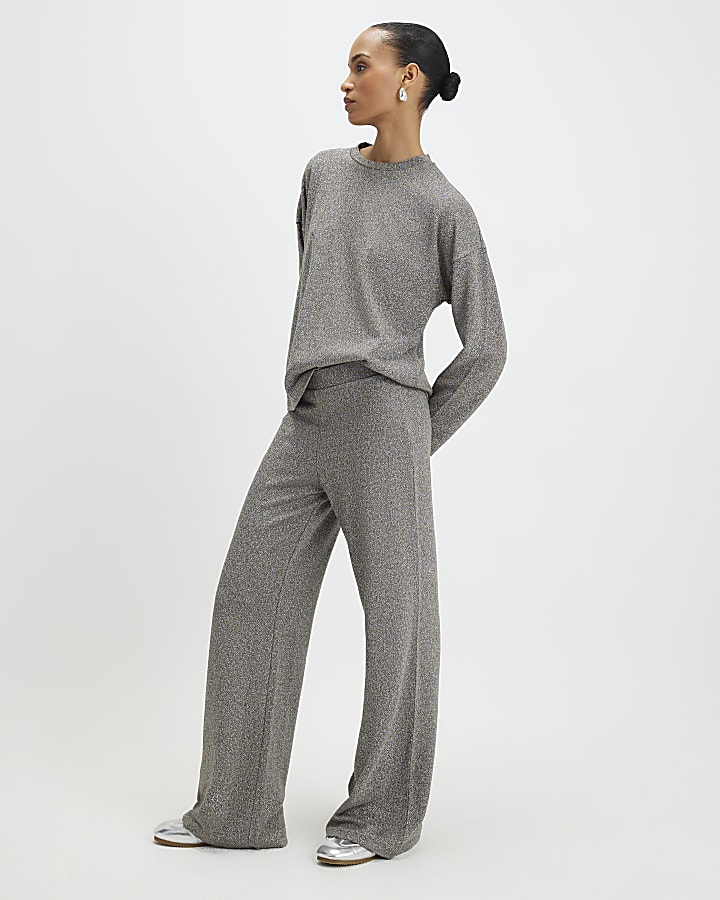 River Island Silver Glitter Long Sleeve Top