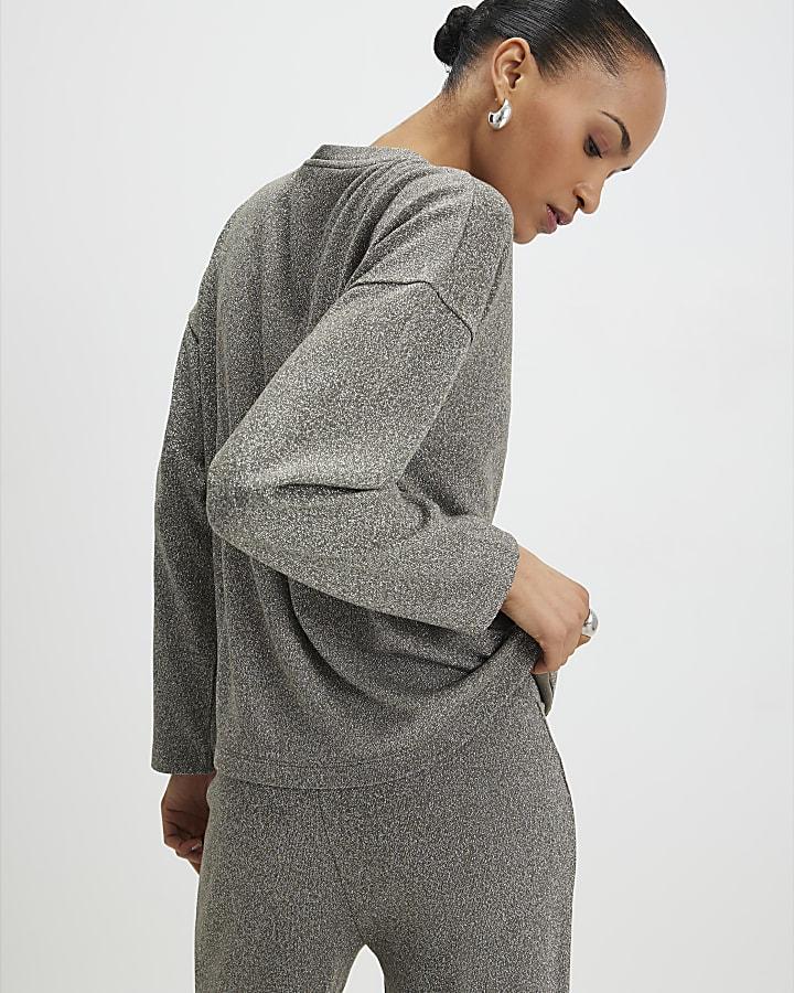 River Island Silver Glitter Long Sleeve Top