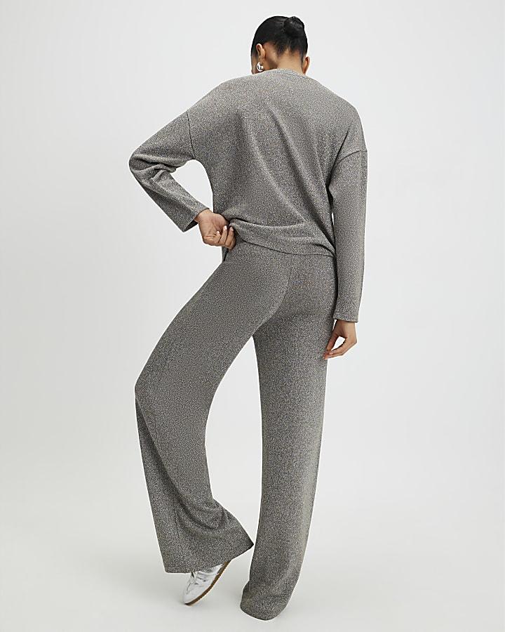 river island Silver Glitter Wide Leg Joggers