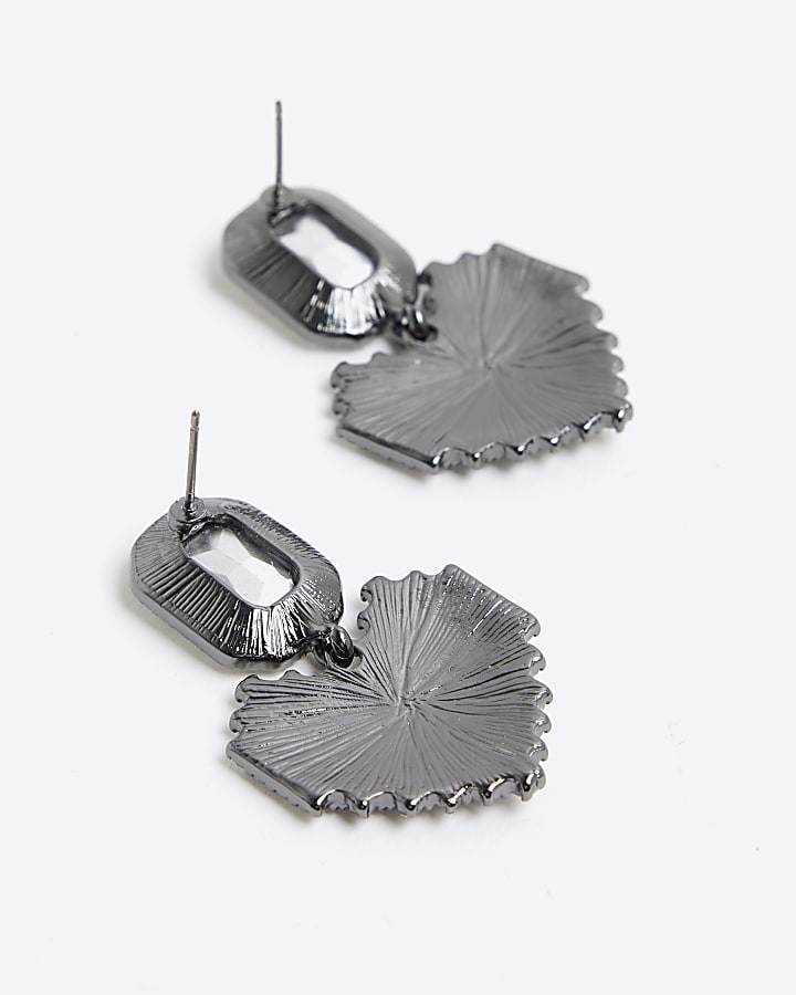 River Island Silver Gunmetal Heart Drop Earrings
