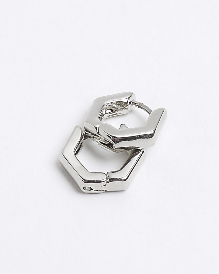 River Island Silver Hexagon Hoop Earrings