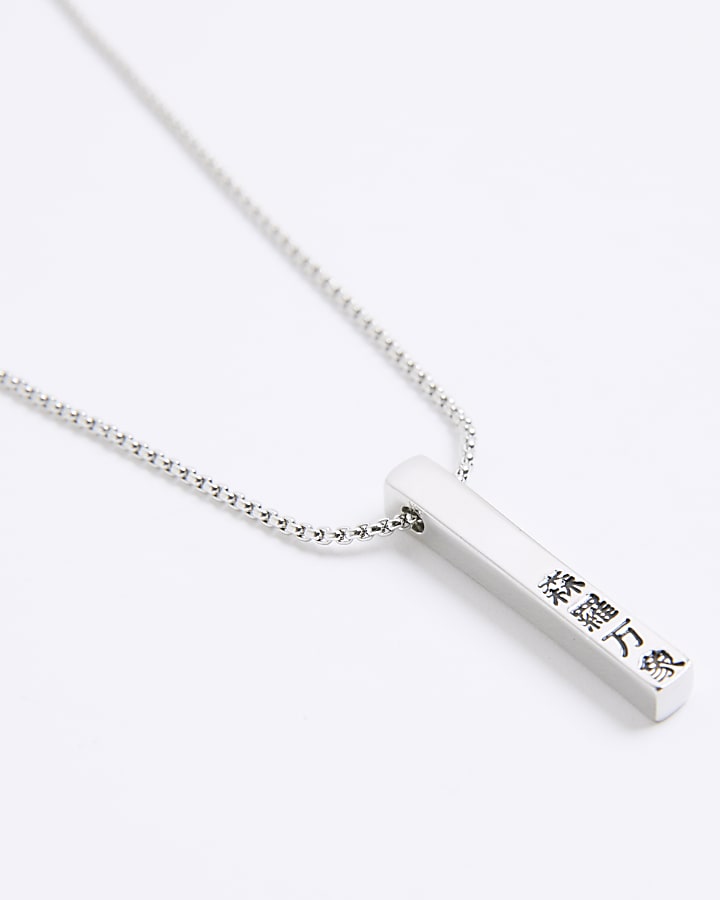 River Island Silver Japanese Bar Pendant Necklace
