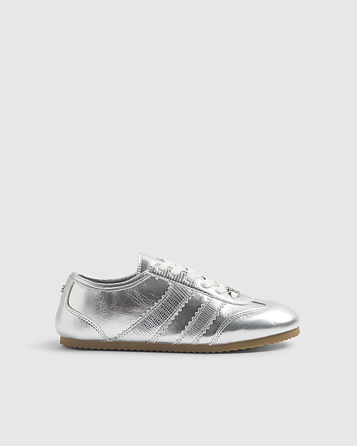 River Island Silver Lace Up Slim Sole Trainers