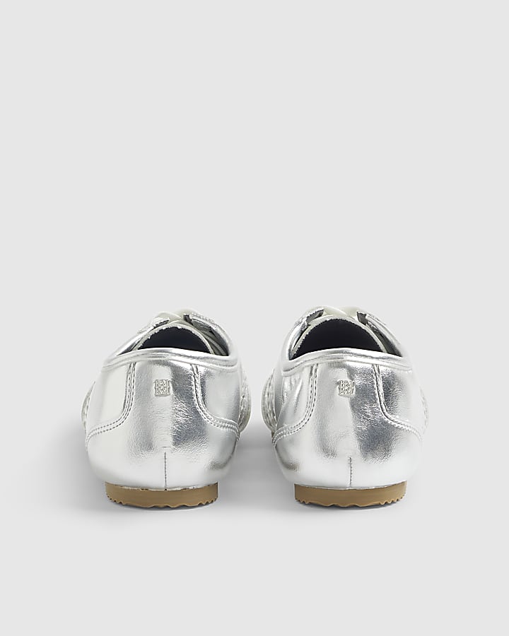 River Island Silver Lace Up Slim Sole Trainers