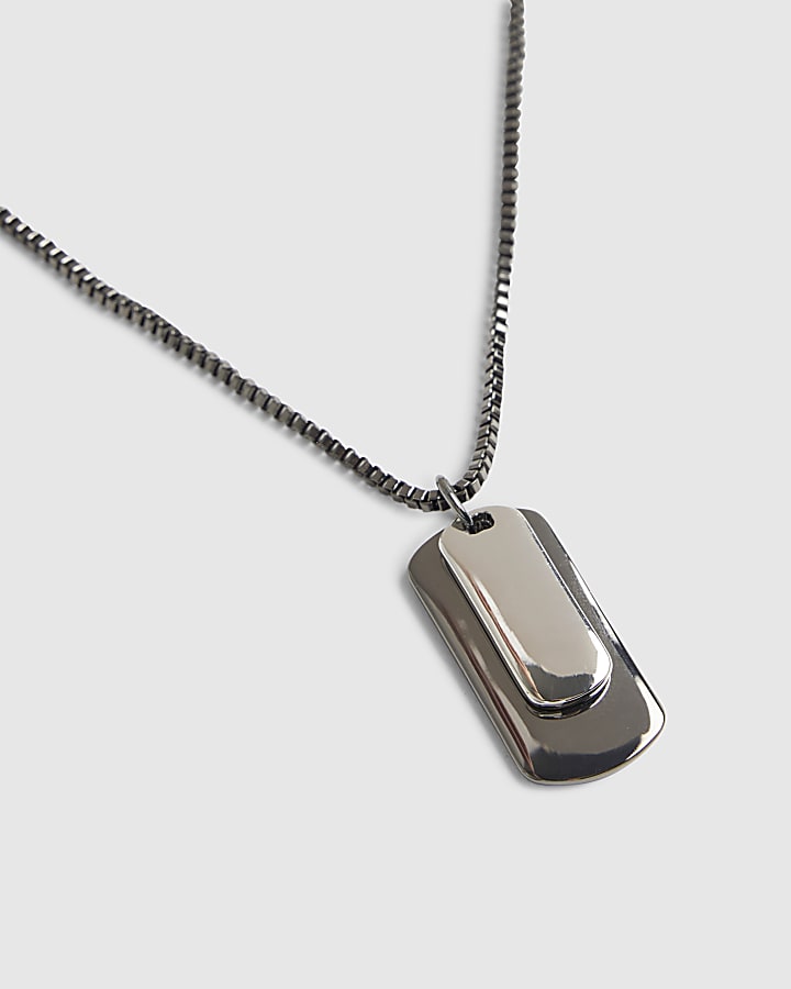 River Island Silver Metal Double Dog Tag Necklace