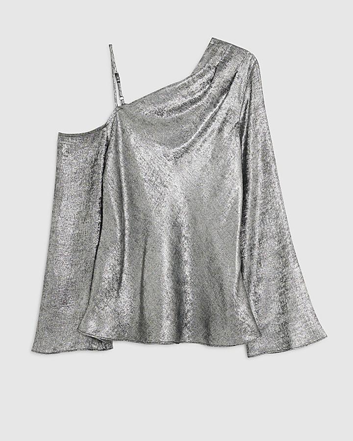 river island Silver Metallic One Shoulder Top