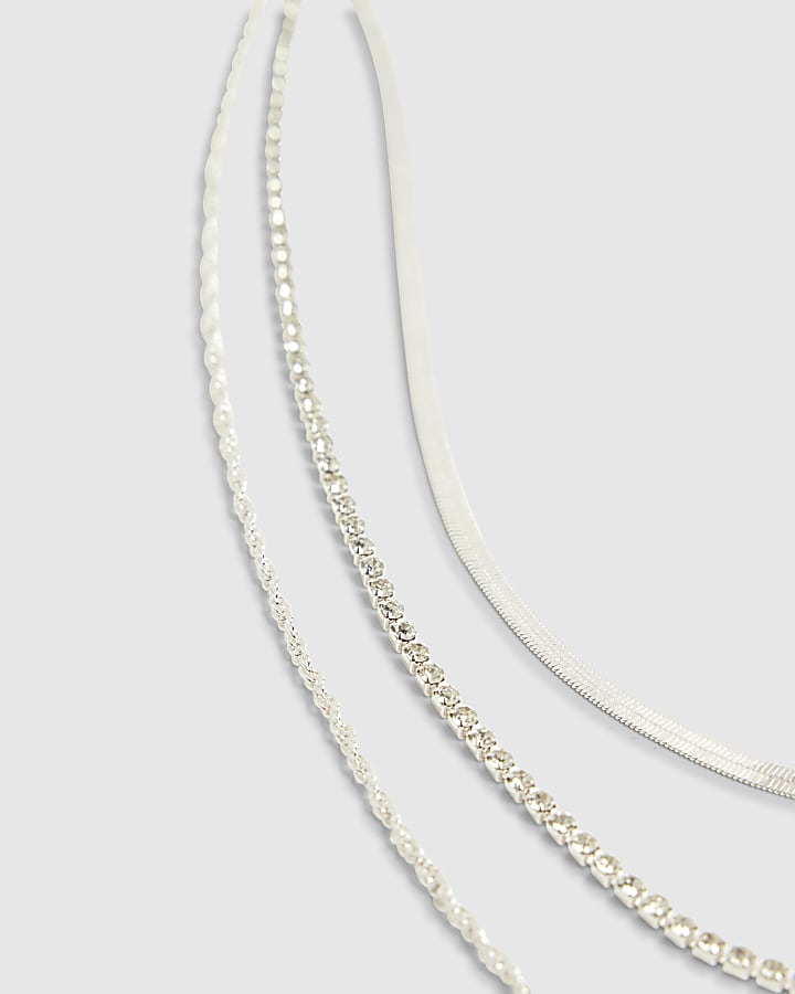 River Island Silver Multirow Chain Necklace