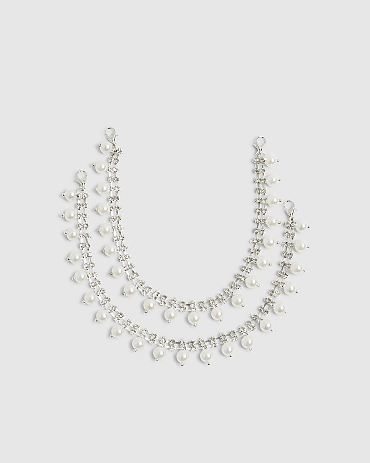 River Island Silver Pearl Double Shoe Chain