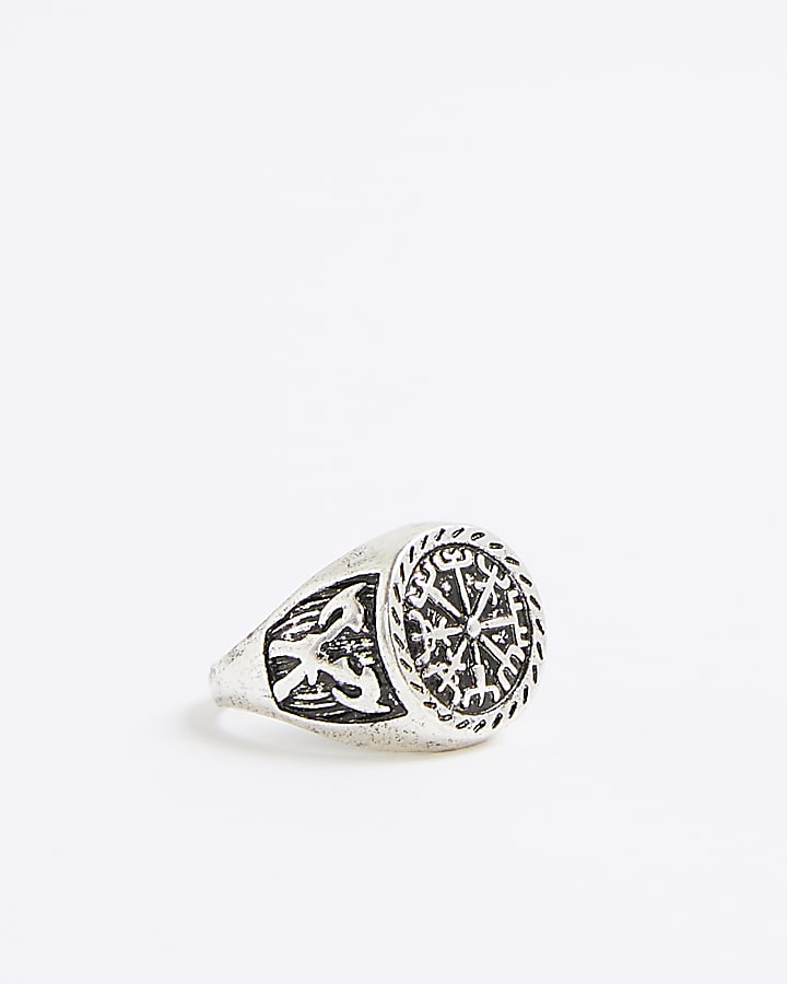 River Island Silver Rhodium Compass Ring