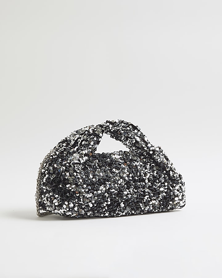 River Island Silver Sequin Clutch Bag
