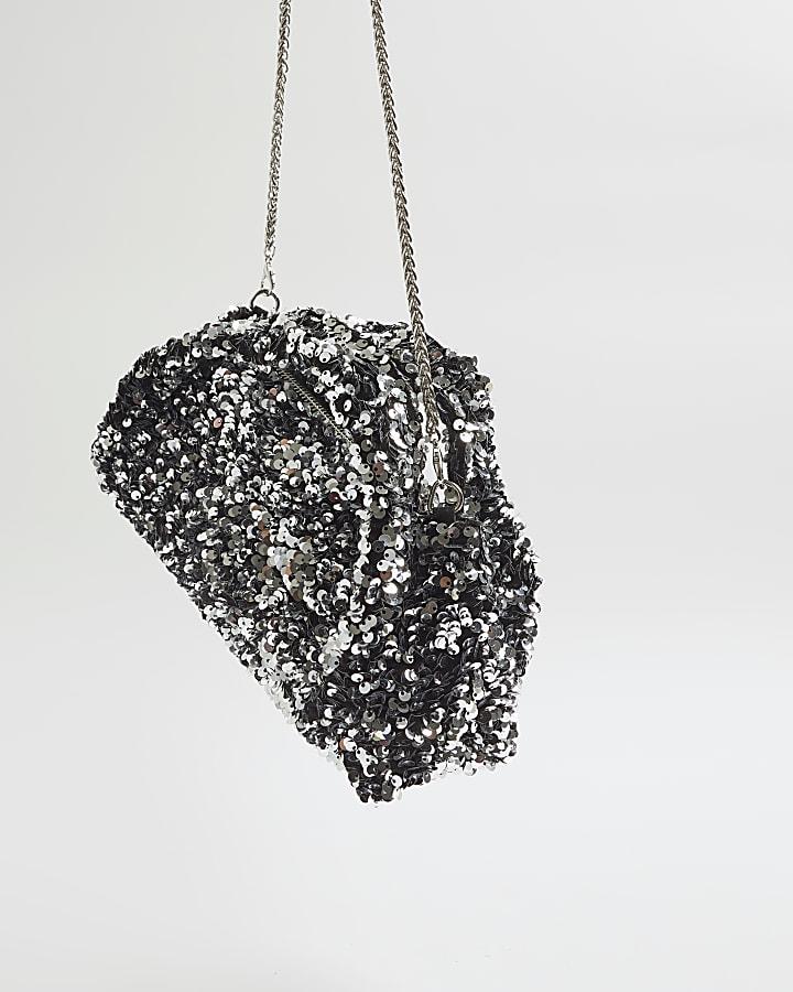 River Island Silver Sequin Clutch Bag