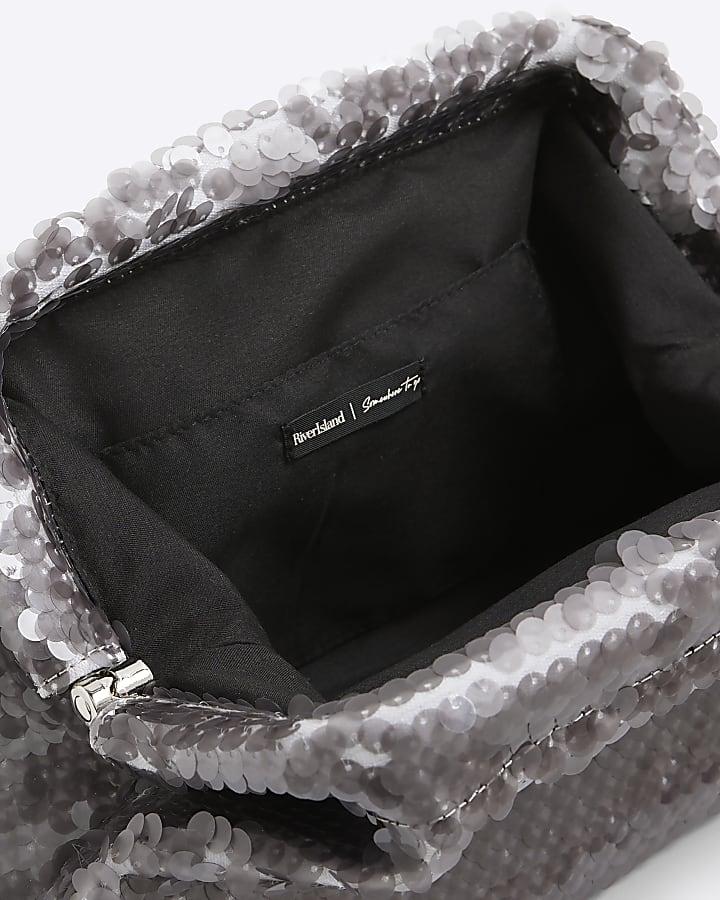 river island Silver Sequin Clutch Bag