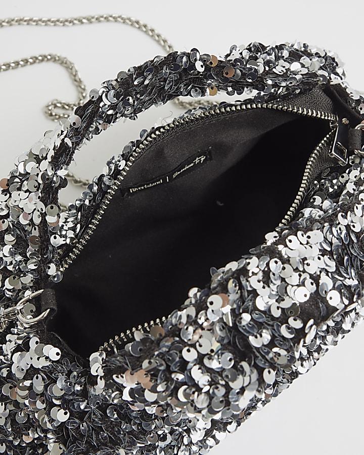 river island Silver Sequin Clutch Bag