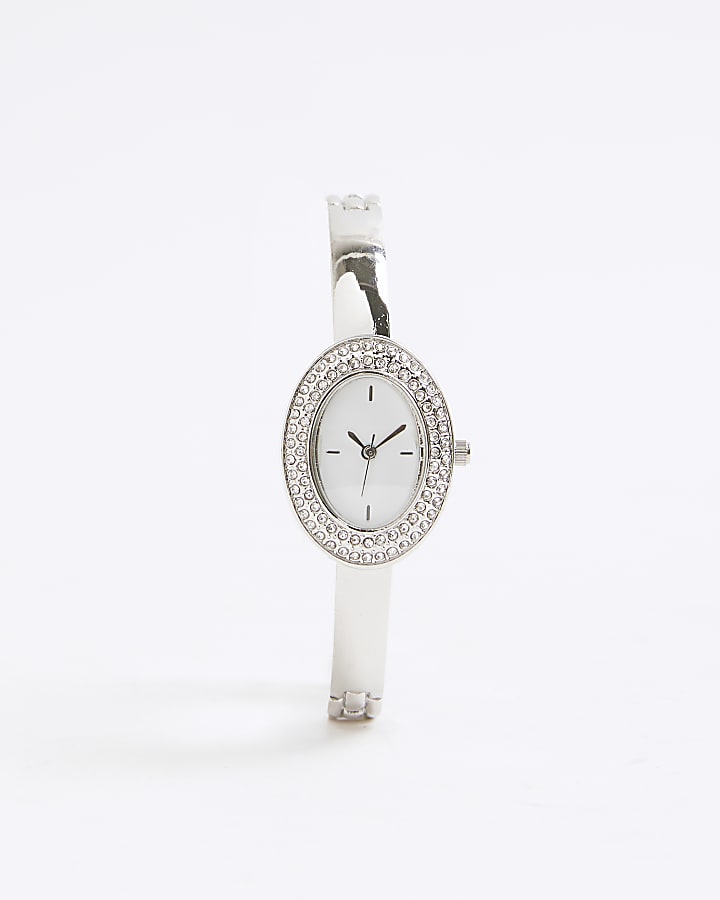 River Island Silver Skinny Strap Oval Watch