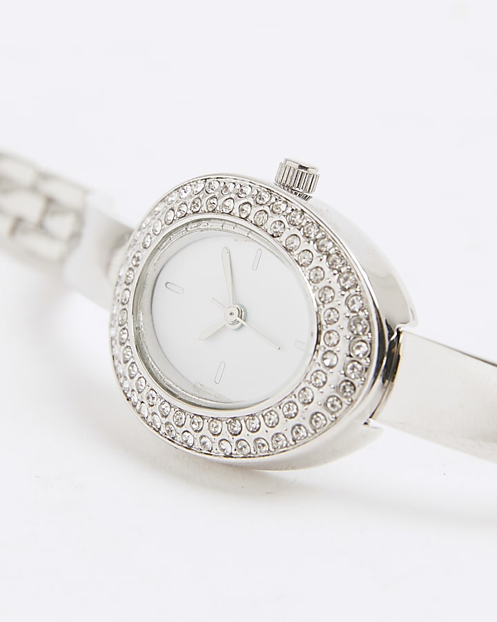river island Silver Skinny Strap Oval Watch