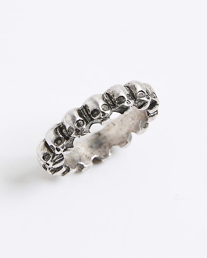 River Island Silver Skull Burnished Ring