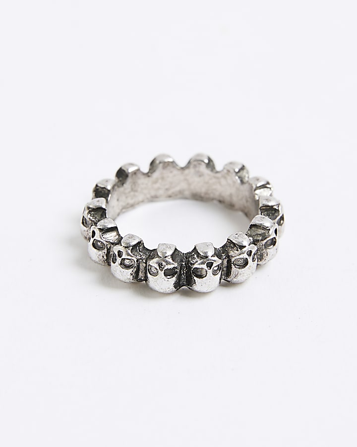 river island Silver Skull Burnished Ring