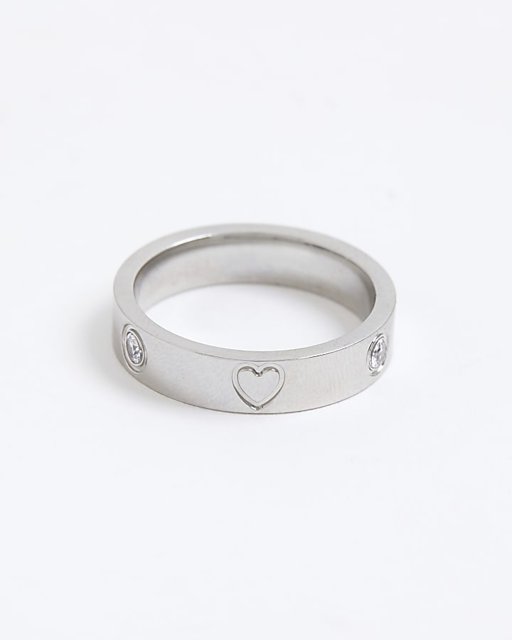 River Island Silver Stainless Steel Diamante Ring