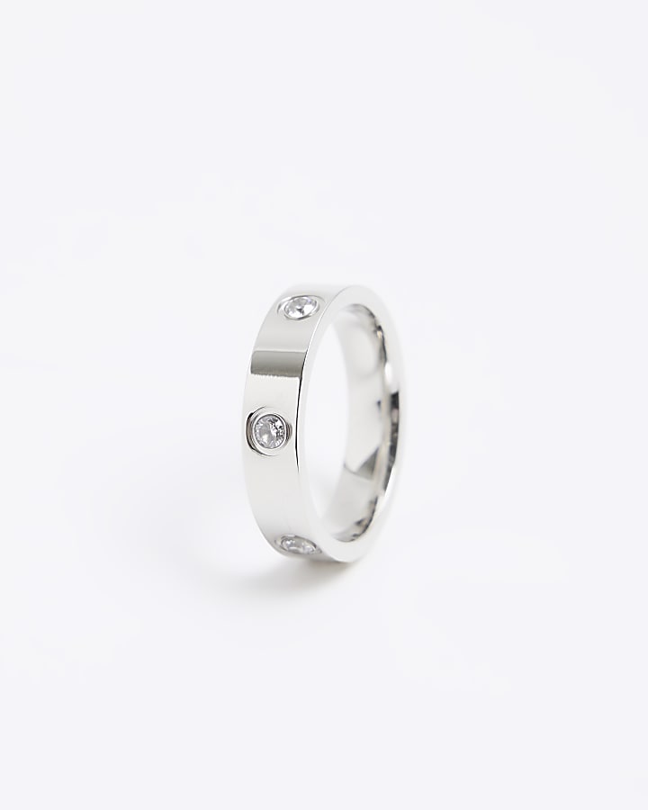 River Island Silver Stainless Steel Diamante Ring
